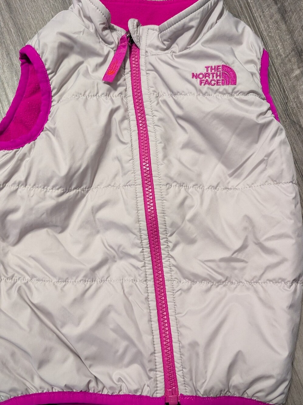 The North Face White & Hot Pink Kids Puffy Vest